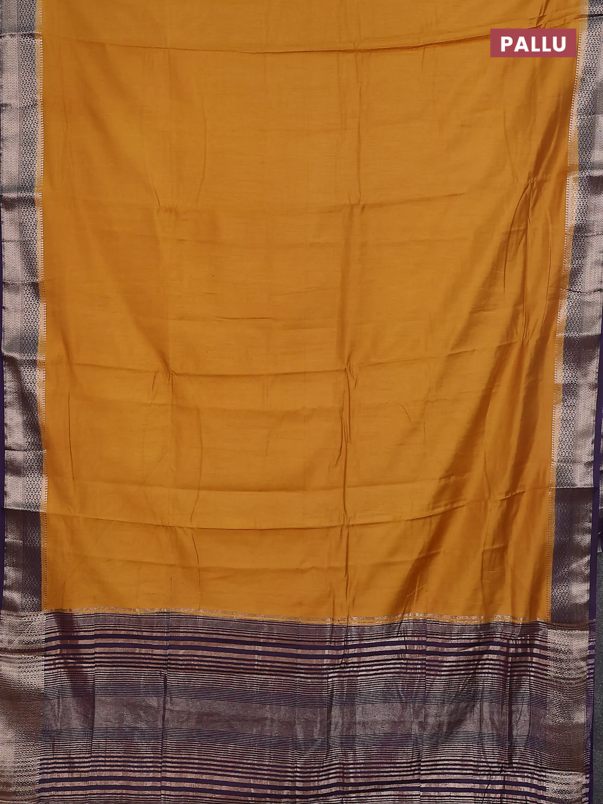 Semi mangalgiri saree dark mustard and purple with plain body and zari woven border - Image 3