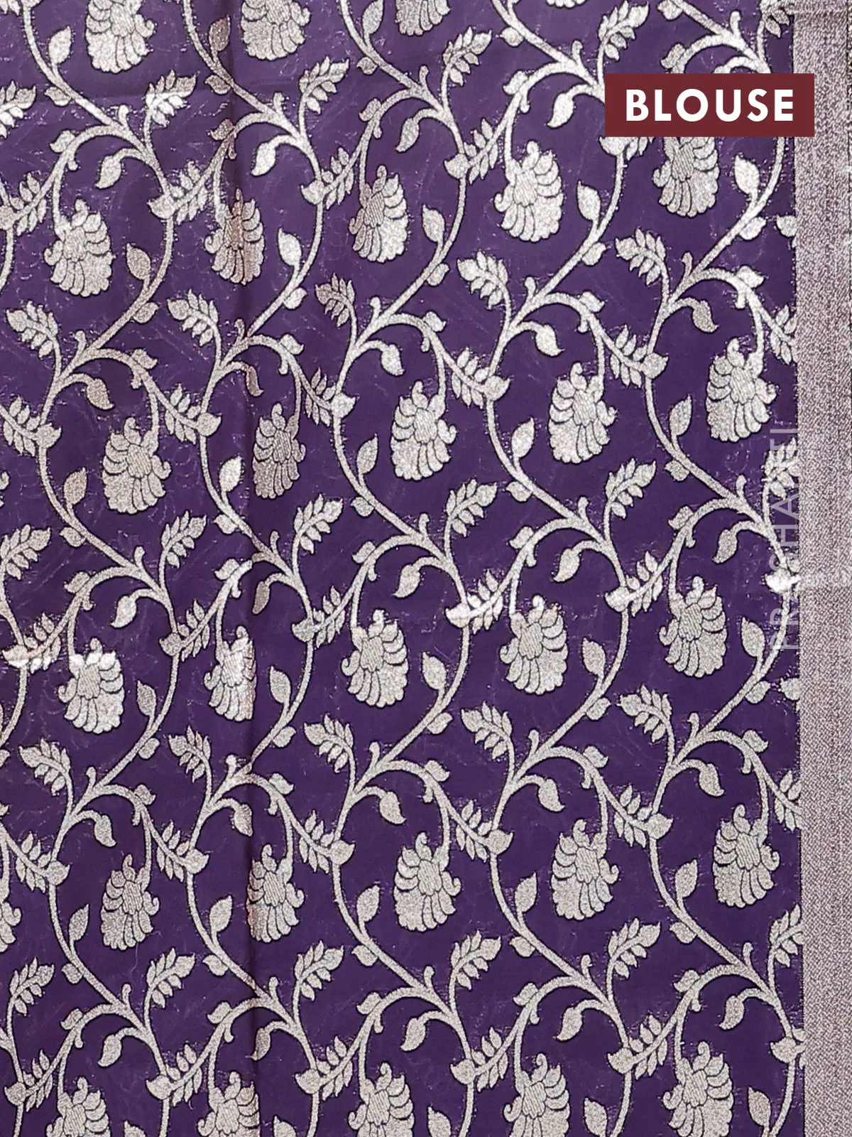 Semi mangalgiri saree dark mustard and purple with plain body and zari woven border - Image 4