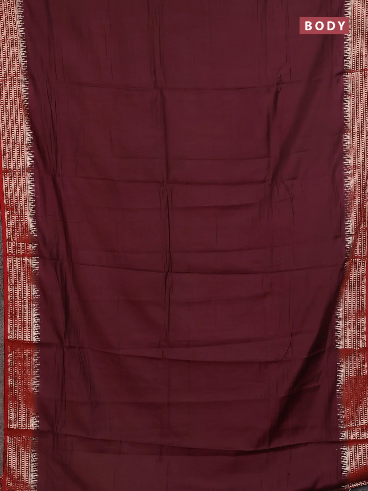Semi mangalgiri saree deep maroon and red with plain body and zari woven border - Image 2