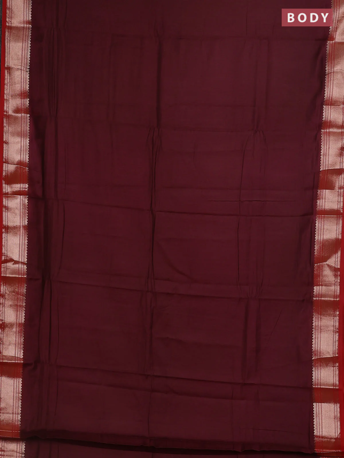 Semi mangalgiri saree deep maroon and red with plain body and zari woven border - Image 2