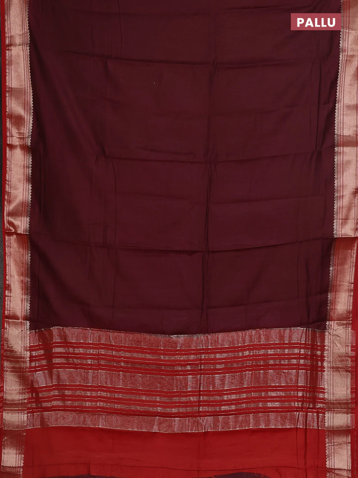 Semi mangalgiri saree deep maroon and red with plain body and zari woven border - Image 3