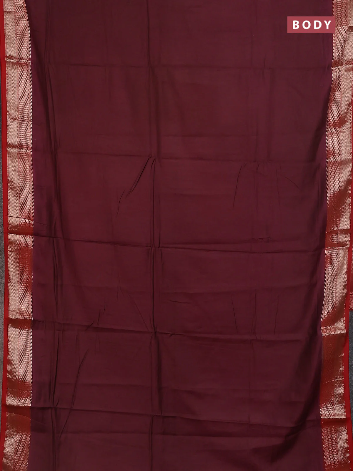Semi mangalgiri saree deep maroon and red with plain body and zari woven border - Image 2