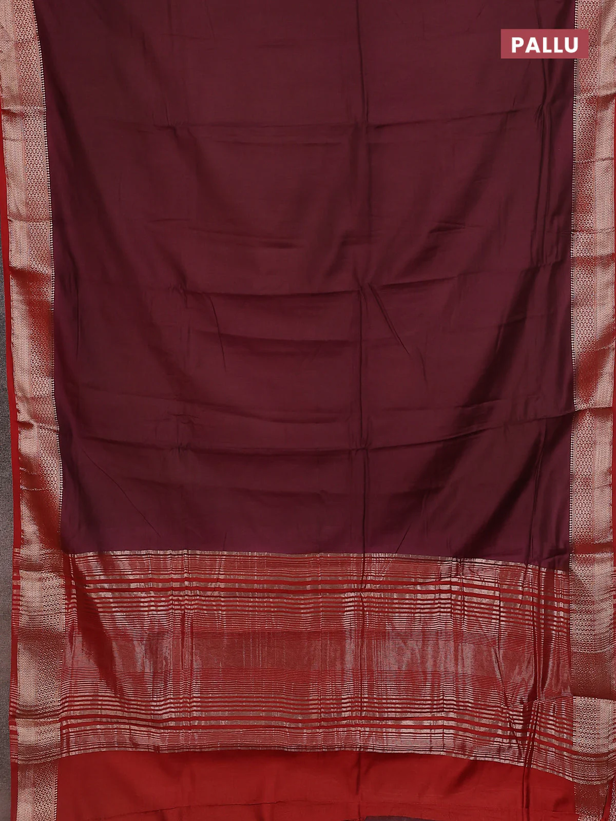 Semi mangalgiri saree deep maroon and red with plain body and zari woven border - Image 3