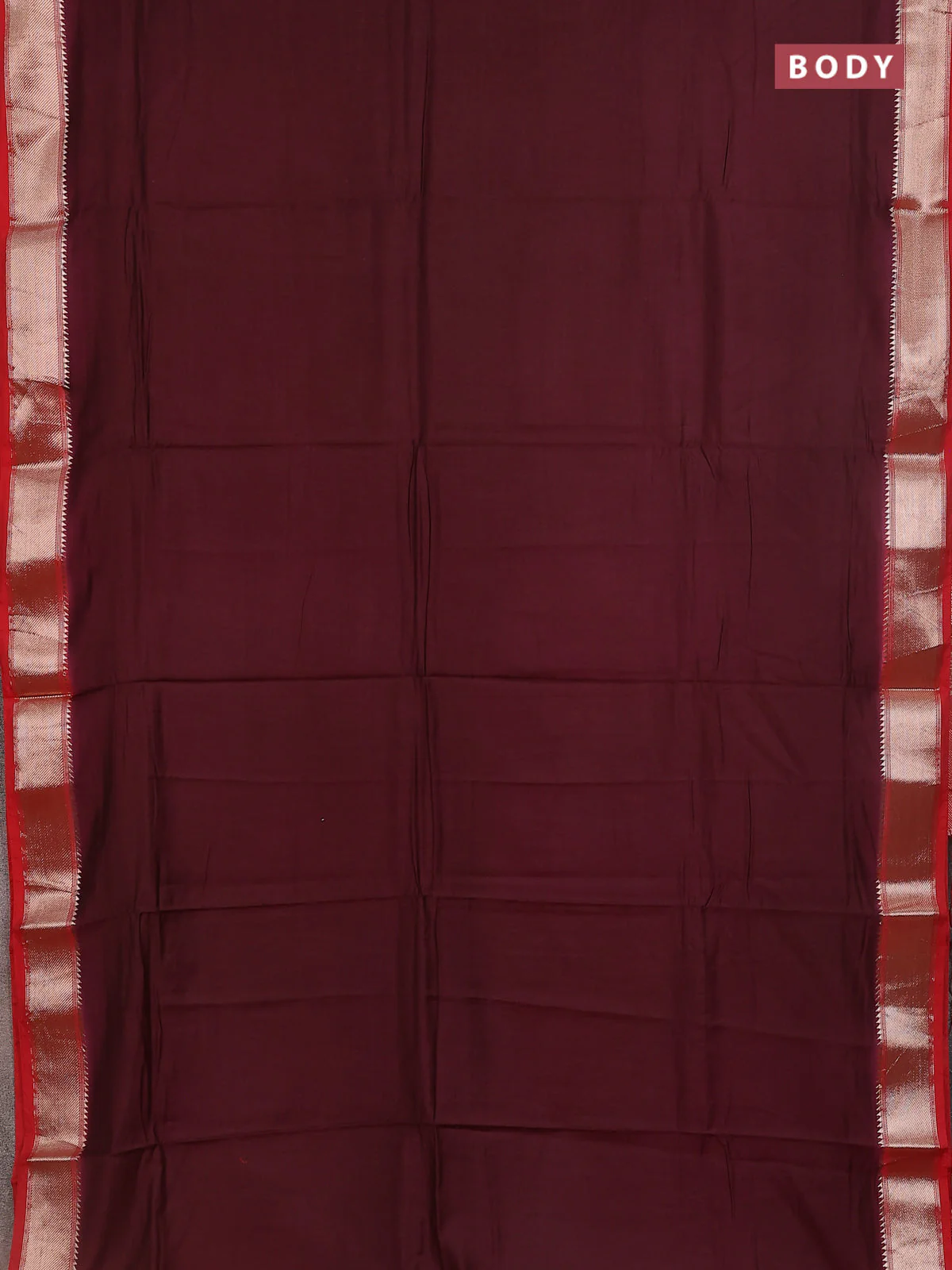 Semi mangalgiri saree deep wine shade and red with plain body and zari woven border - Image 2