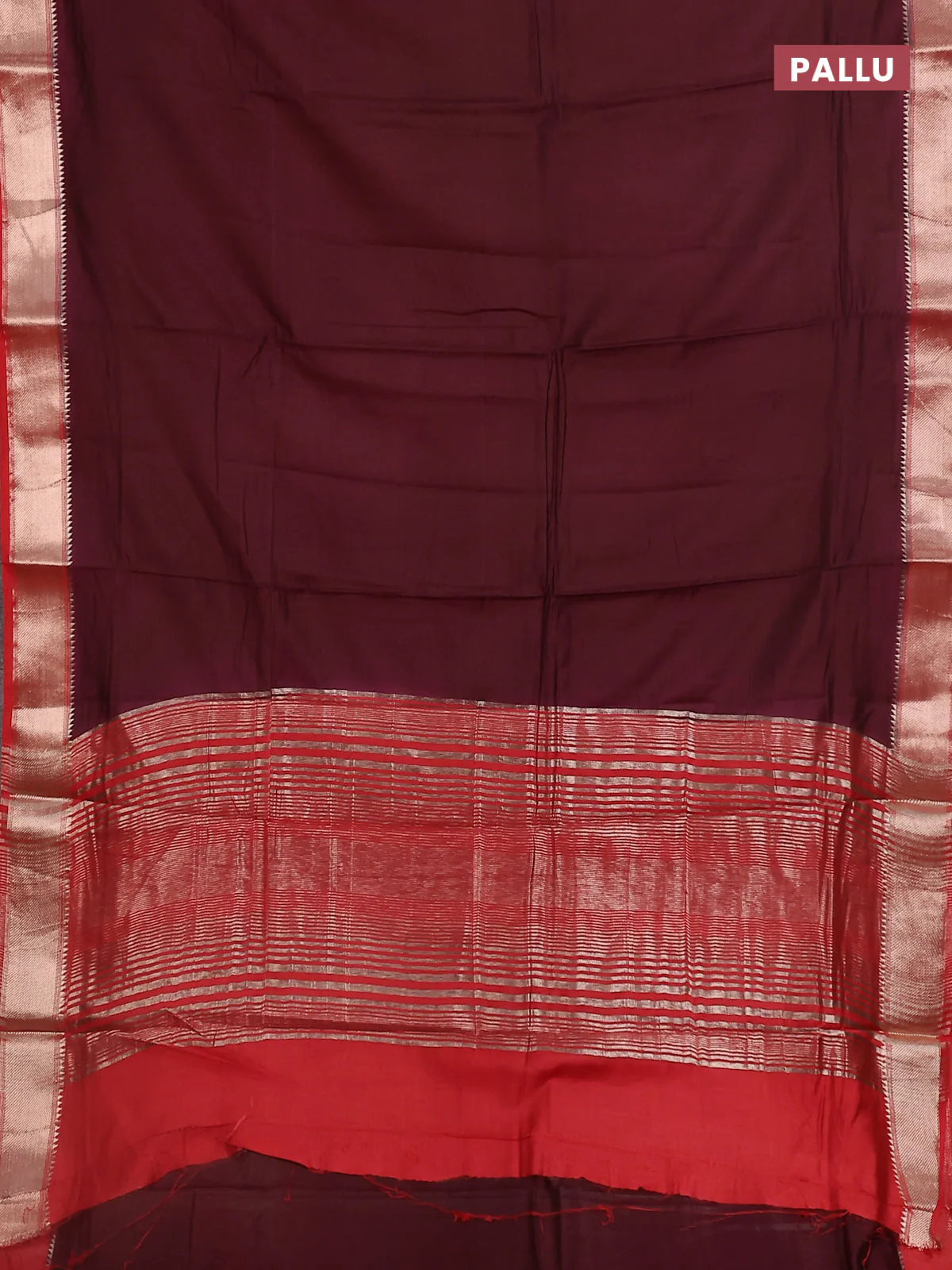Semi mangalgiri saree deep wine shade and red with plain body and zari woven border - Image 3