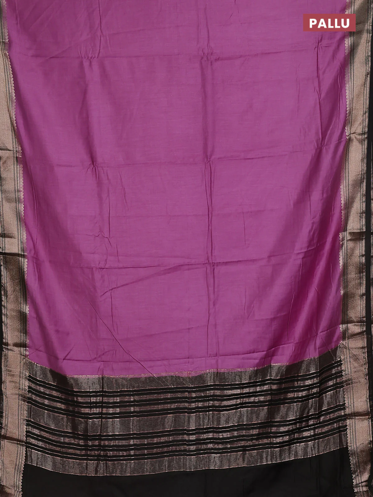 Semi mangalgiri saree lavender and black with plain body and zari woven border - Image 3