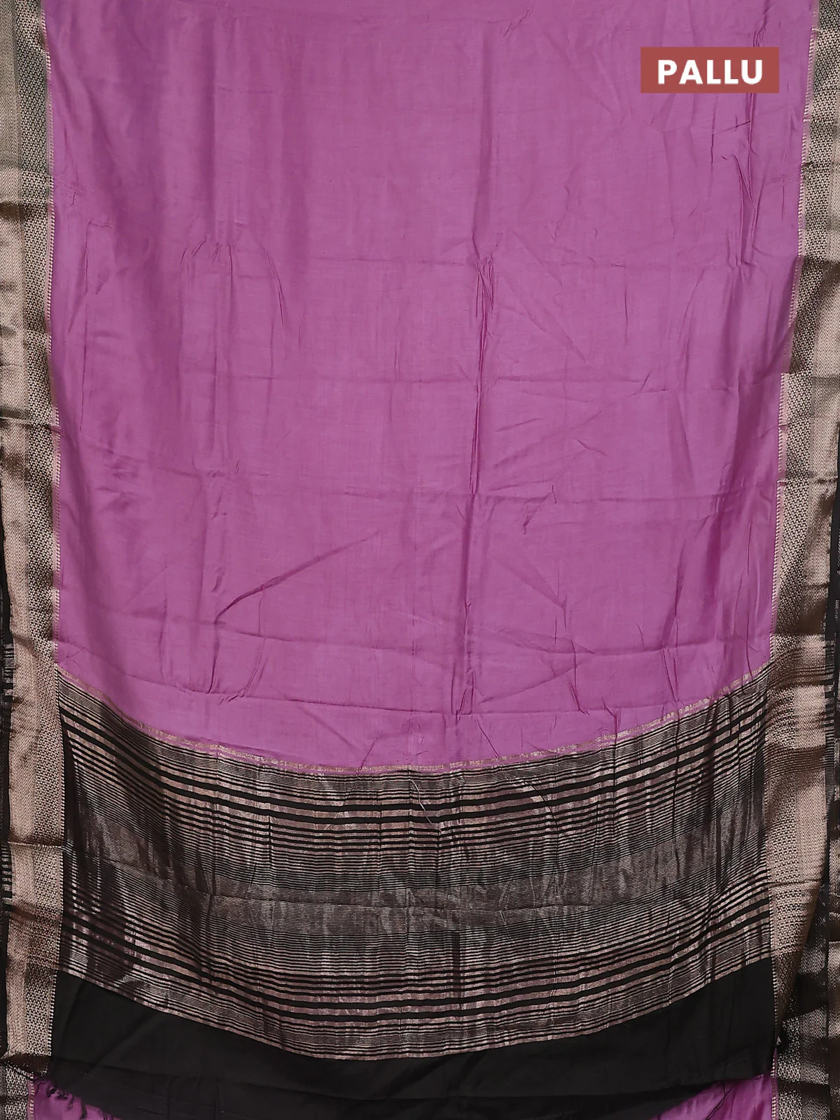 Semi mangalgiri saree lavender and black with plain body and zari woven border - Image 3