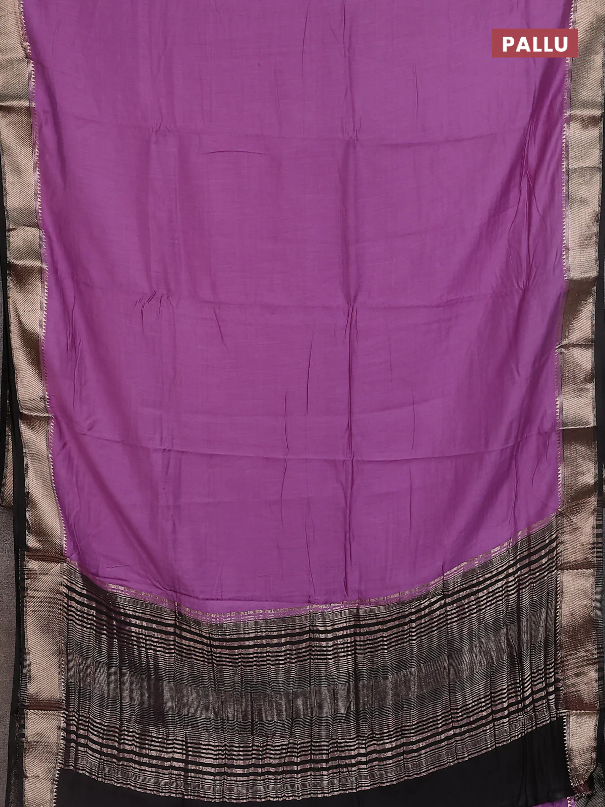 Semi mangalgiri saree lavender shade and black with plain body and zari woven border - Image 3