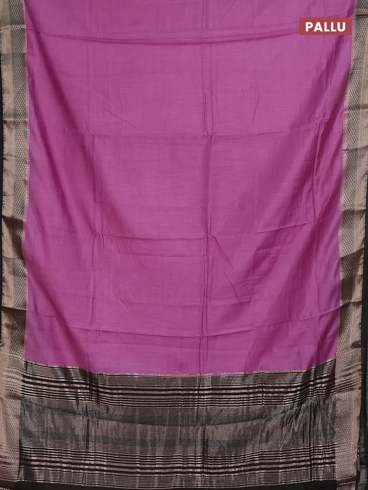 Semi mangalgiri saree lavender shade and black with plain body and zari woven border - Image 3