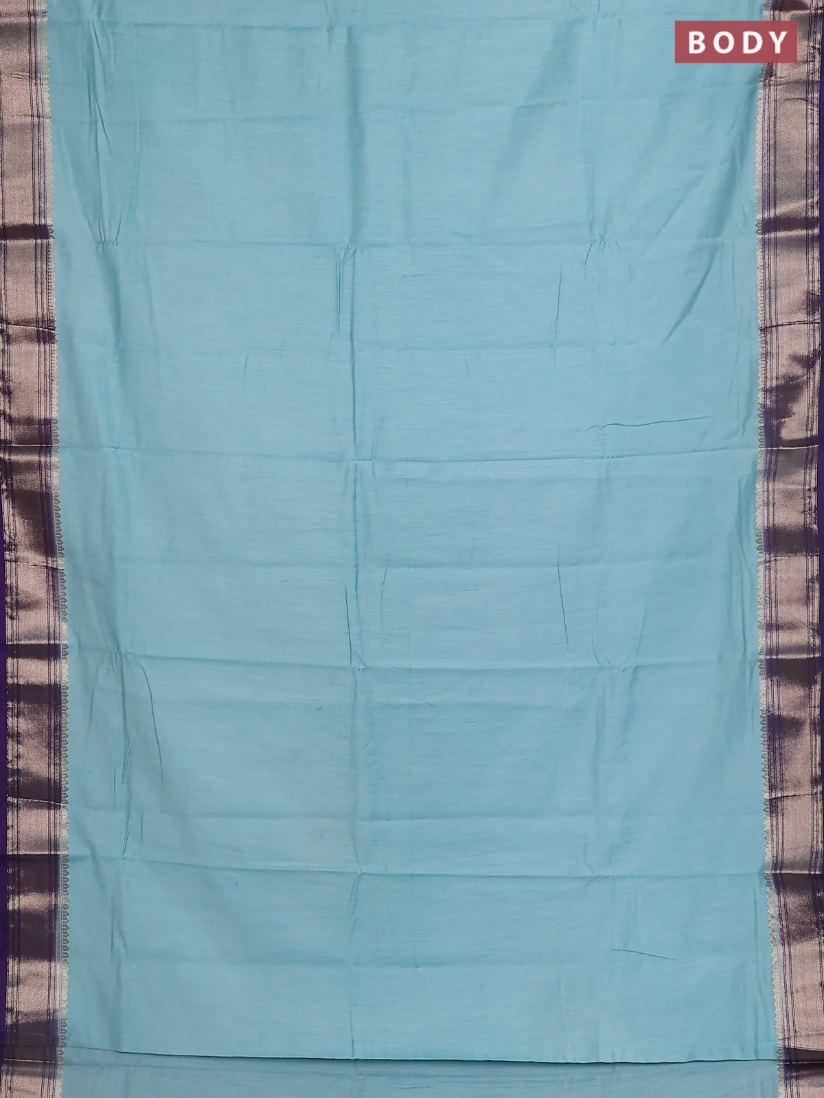Semi mangalgiri saree light blue and violet with plain body and zari woven border - Image 2