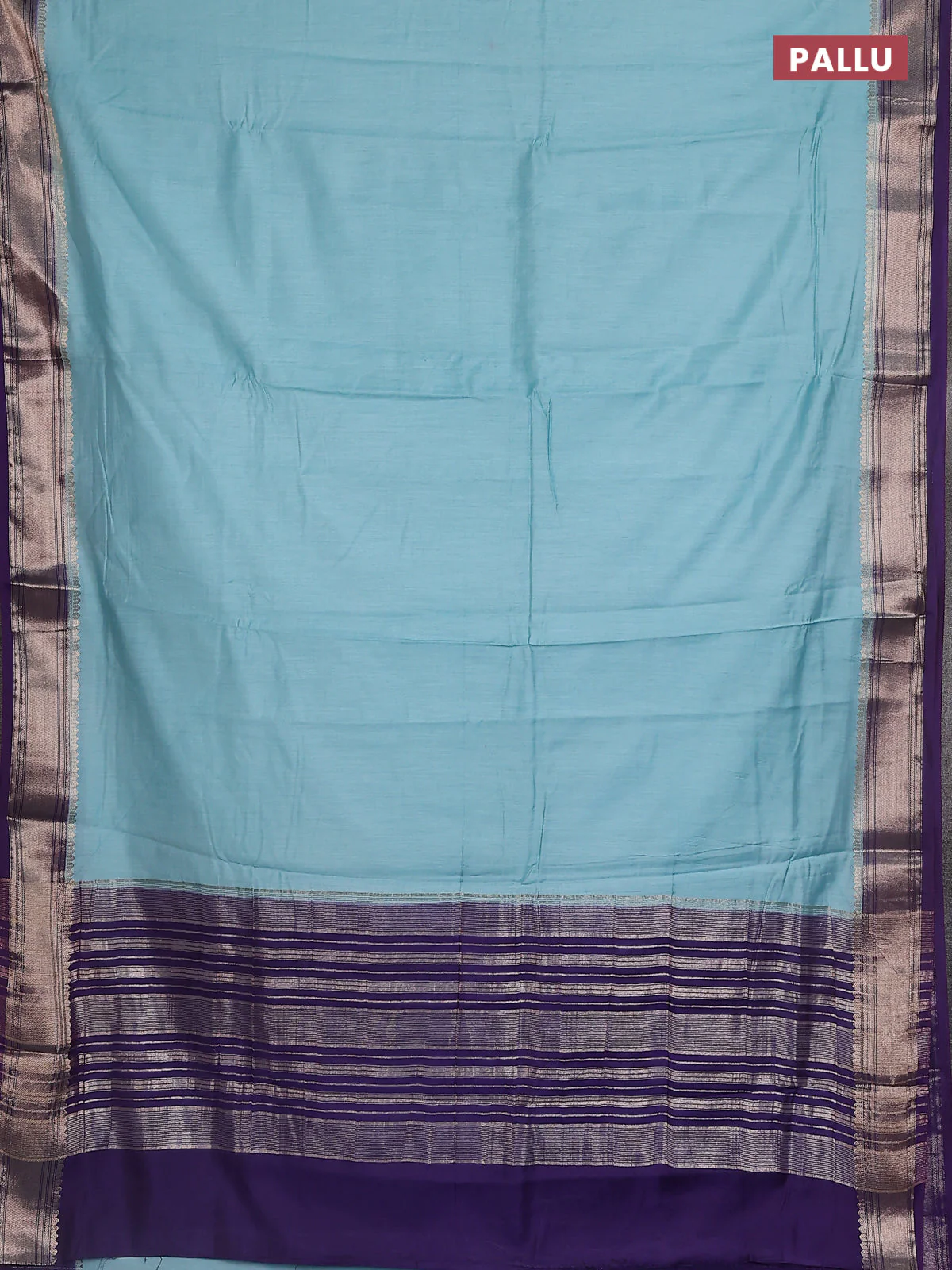 Semi mangalgiri saree light blue and violet with plain body and zari woven border - Image 3