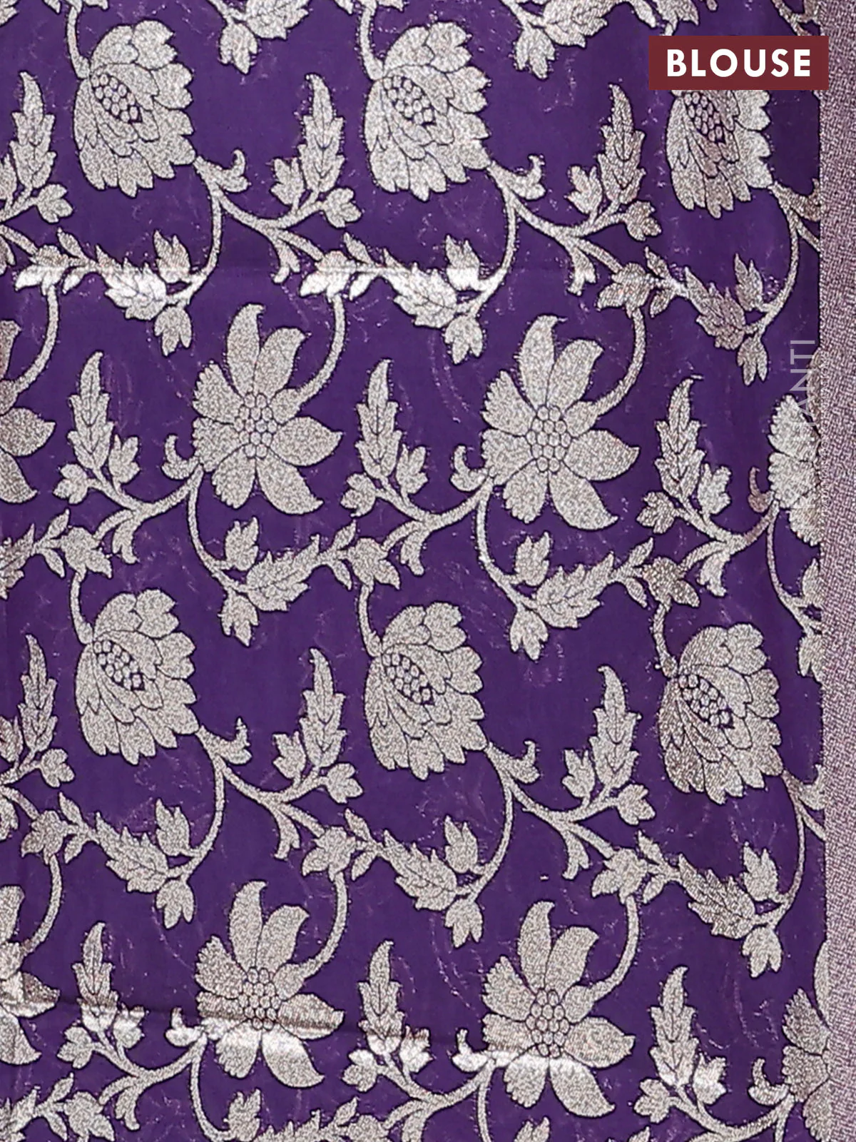 Semi mangalgiri saree light blue and violet with plain body and zari woven border - Image 4