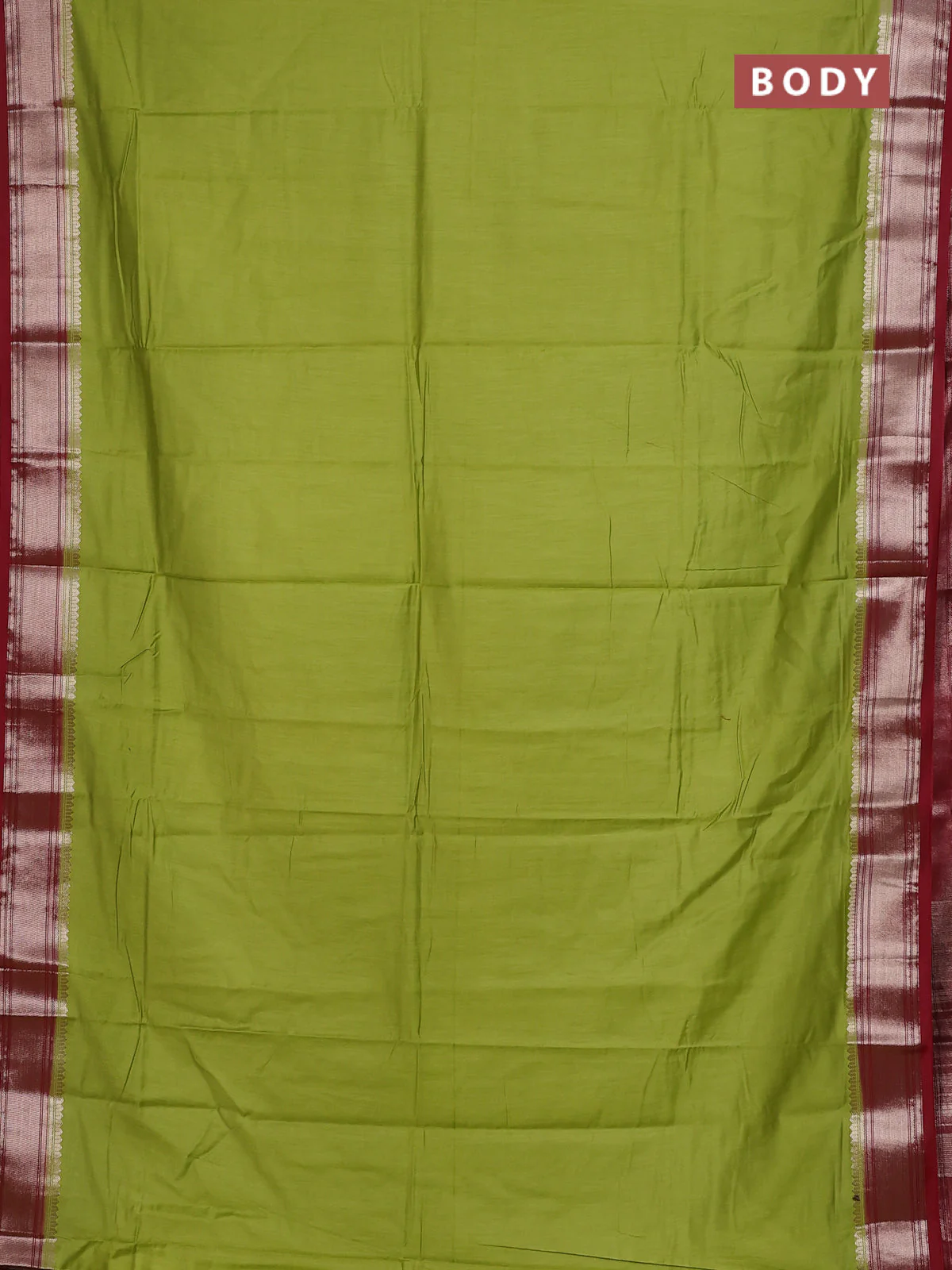 Semi mangalgiri saree light green and maroon with plain body and zari woven border - Image 2