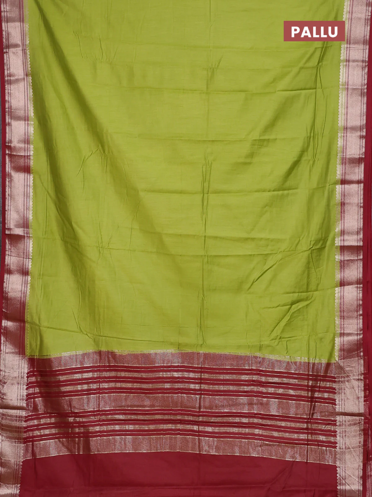 Semi mangalgiri saree light green and maroon with plain body and zari woven border - Image 3
