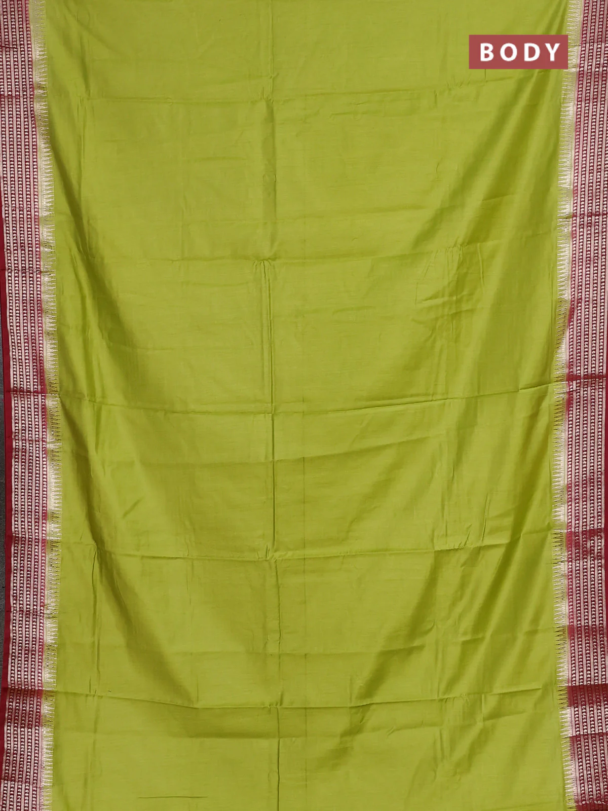 Semi mangalgiri saree light green and maroon with plain body and zari woven border - Image 2