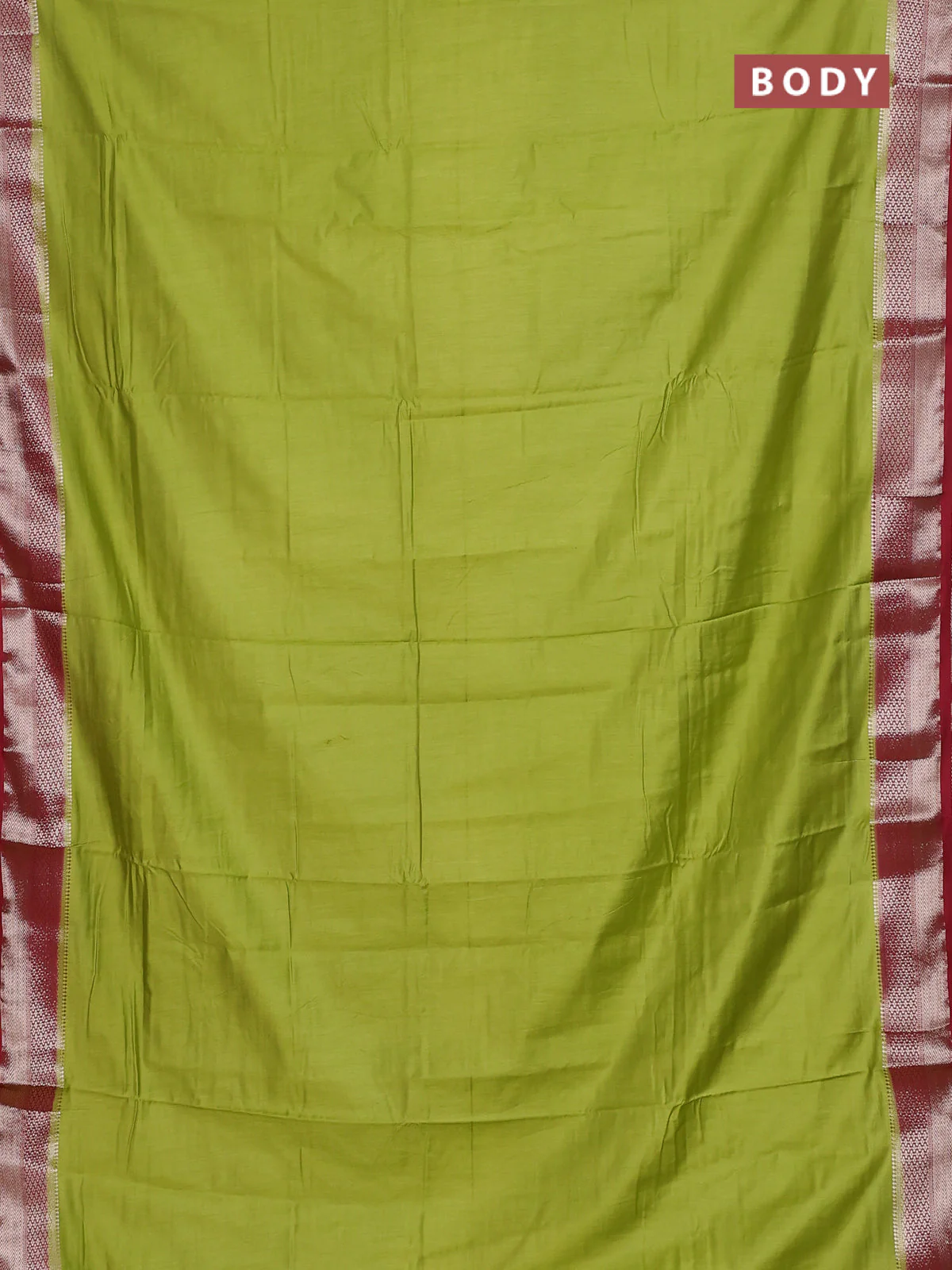 Semi mangalgiri saree light green and maroon with plain body and zari woven border - Image 2