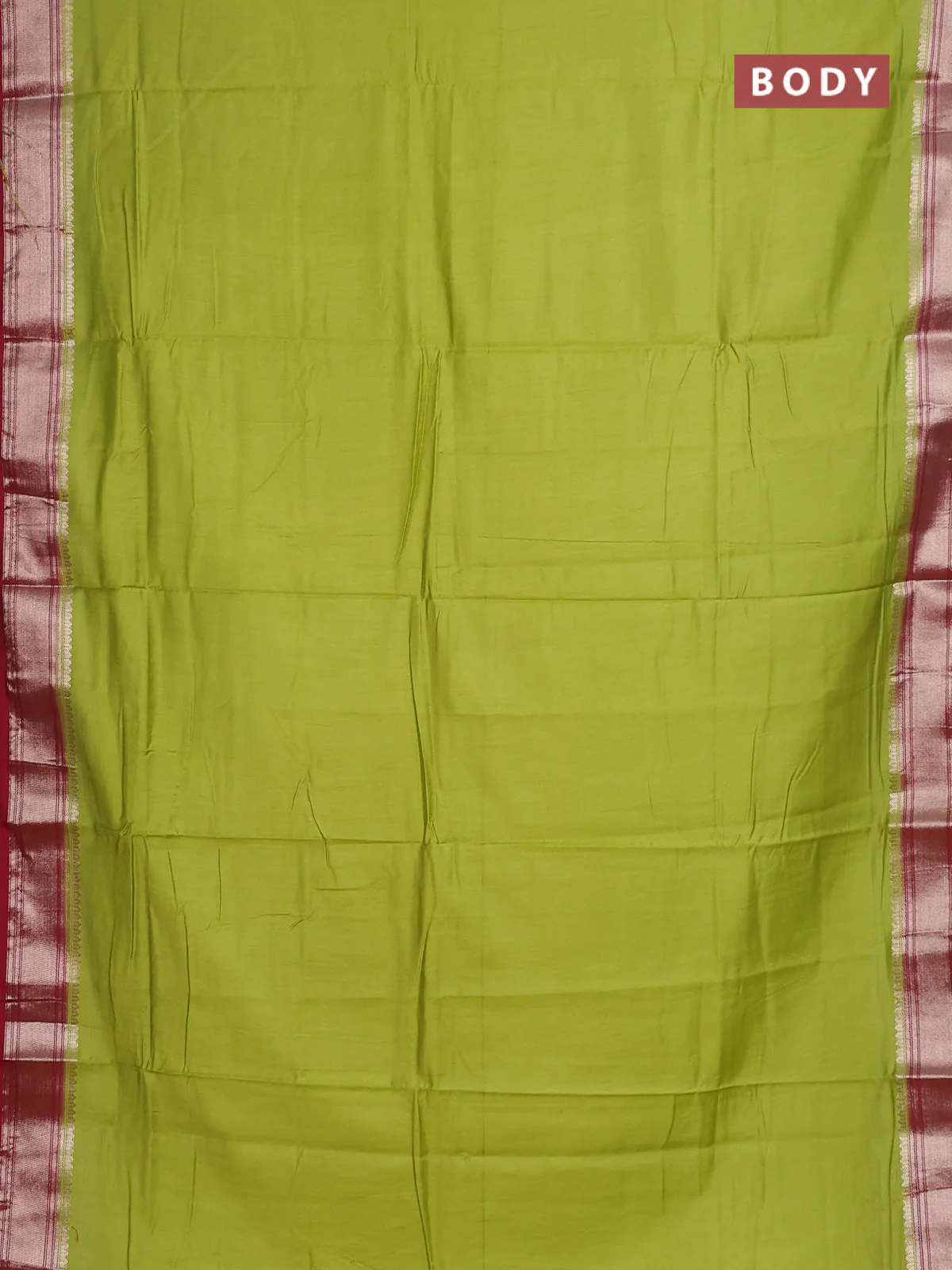 Semi mangalgiri saree light green and maroon with plain body and zari woven border - Image 2