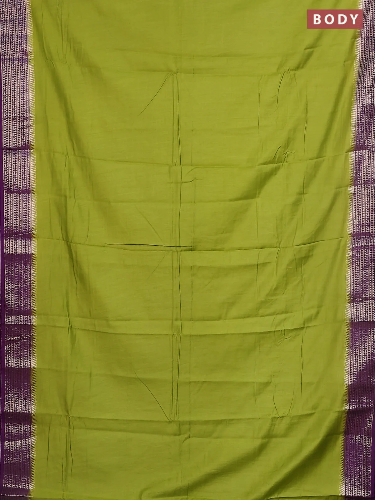 Semi mangalgiri saree lime green and purple with plain body and zari woven border - Image 2