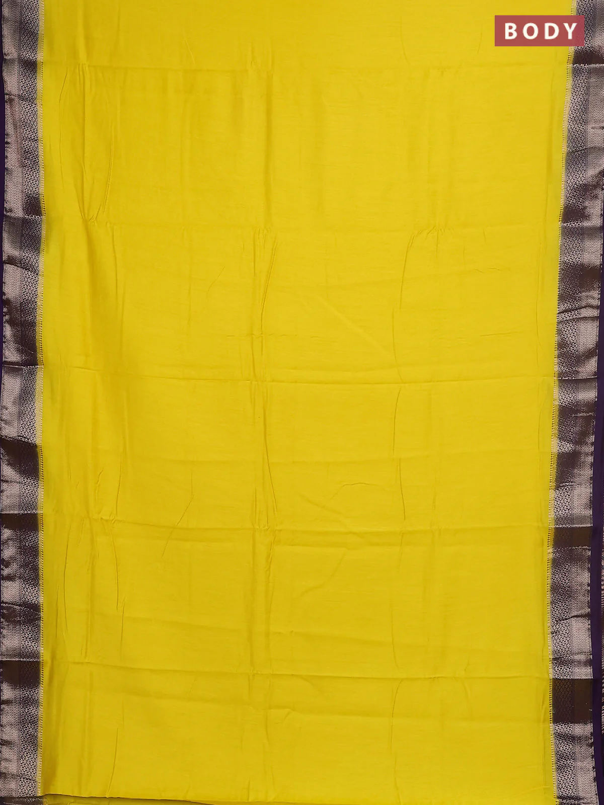 Semi mangalgiri saree lime yellow and purple with plain body and zari woven border - Image 2