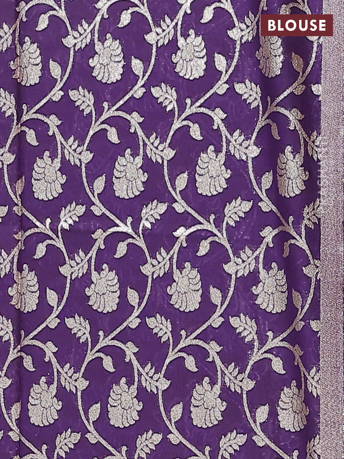 Semi mangalgiri saree lime yellow and purple with plain body and zari woven border - Image 4