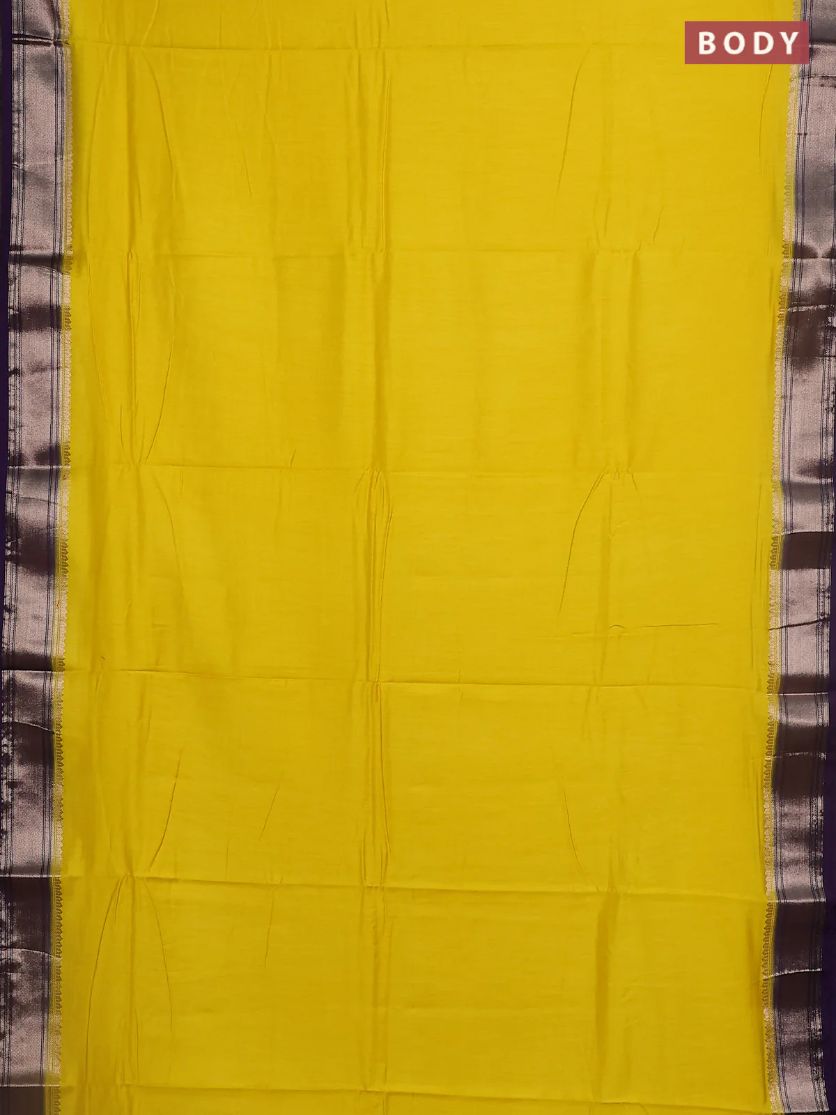 Semi mangalgiri saree lime yellow and violet with plain body and zari woven border - Image 2