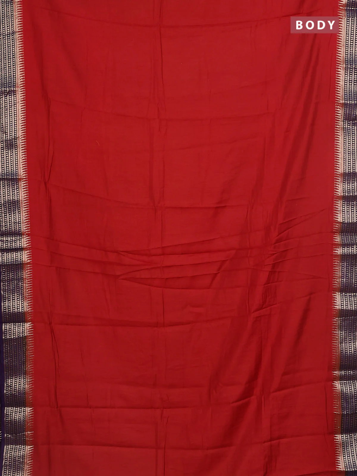 Semi mangalgiri saree maroon shade and deep purple with plain body and zari woven border - Image 2