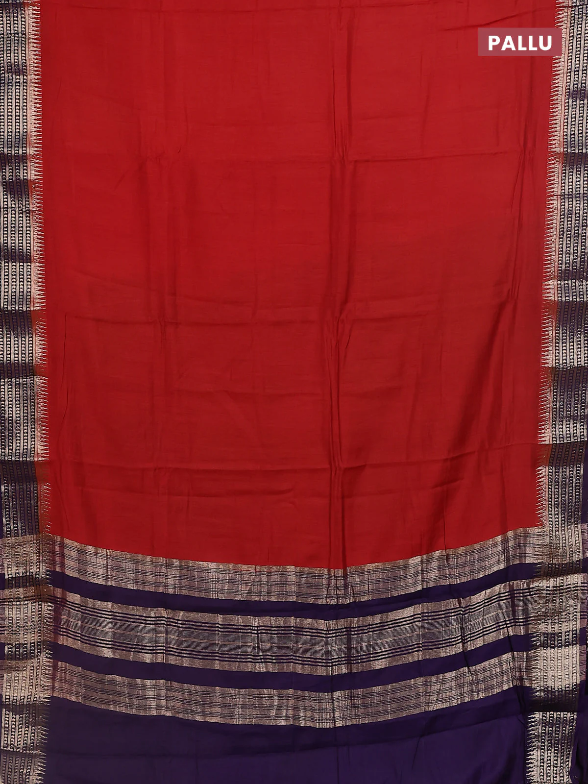 Semi mangalgiri saree maroon shade and deep purple with plain body and zari woven border - Image 3