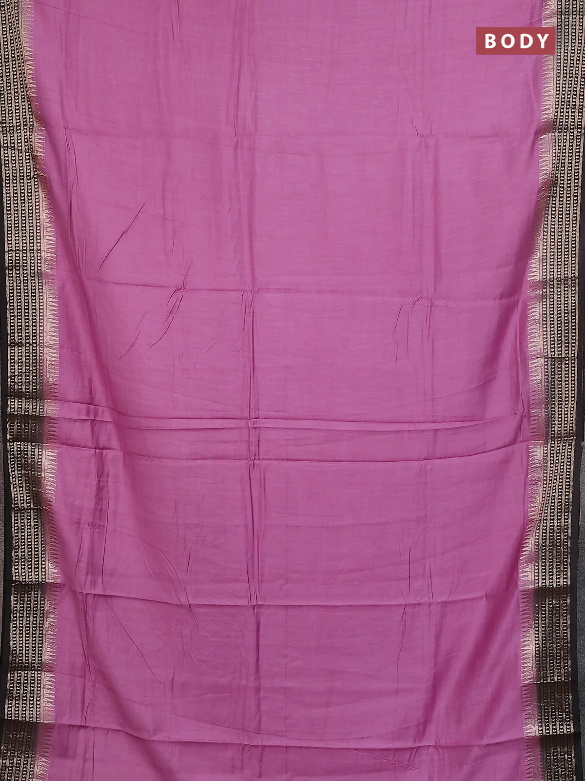 Semi mangalgiri saree mauve pink and black with plain body and zari woven border - Image 2