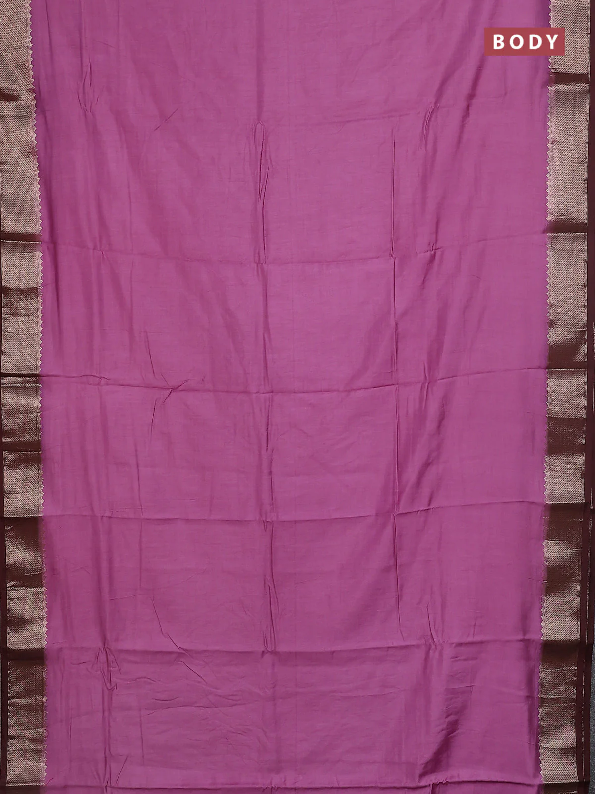 Semi mangalgiri saree mauve pink and brown with plain body and zari woven border - Image 2