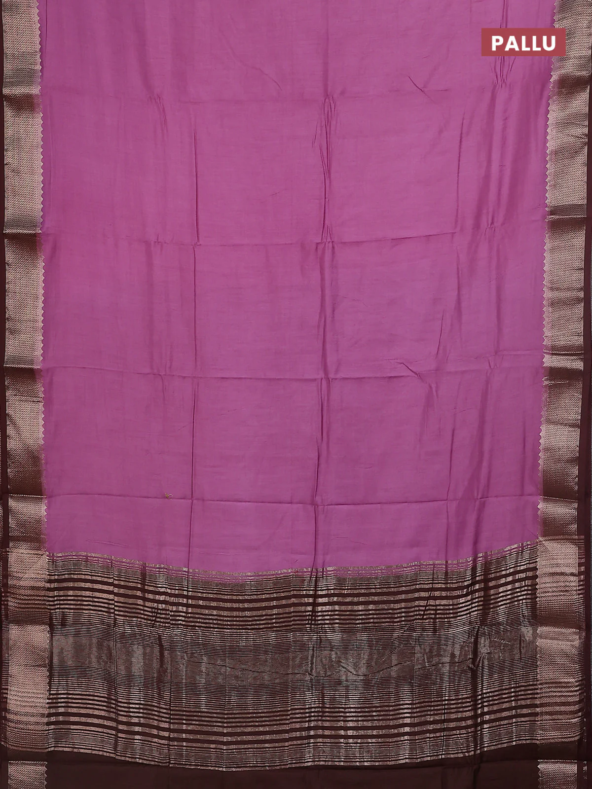 Semi mangalgiri saree mauve pink and brown with plain body and zari woven border - Image 3