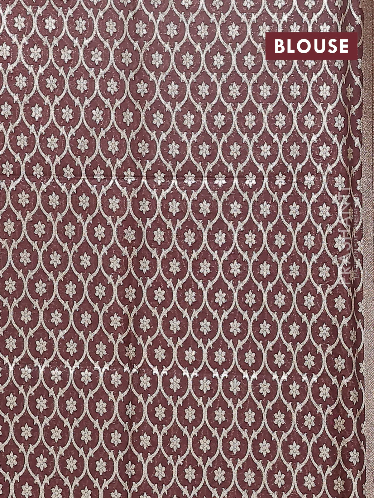 Semi mangalgiri saree mauve pink and brown with plain body and zari woven border - Image 4