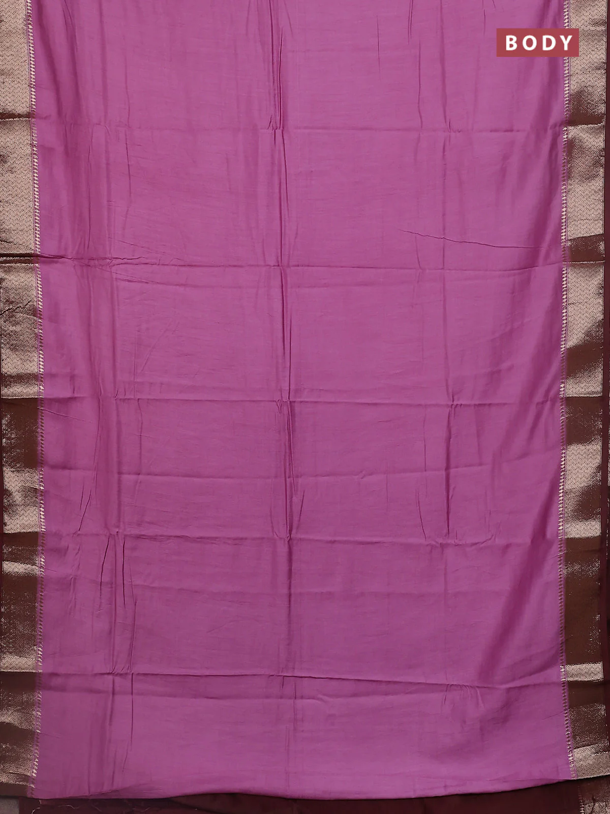 Semi mangalgiri saree mauve pink and brown with plain body and zari woven border - Image 2
