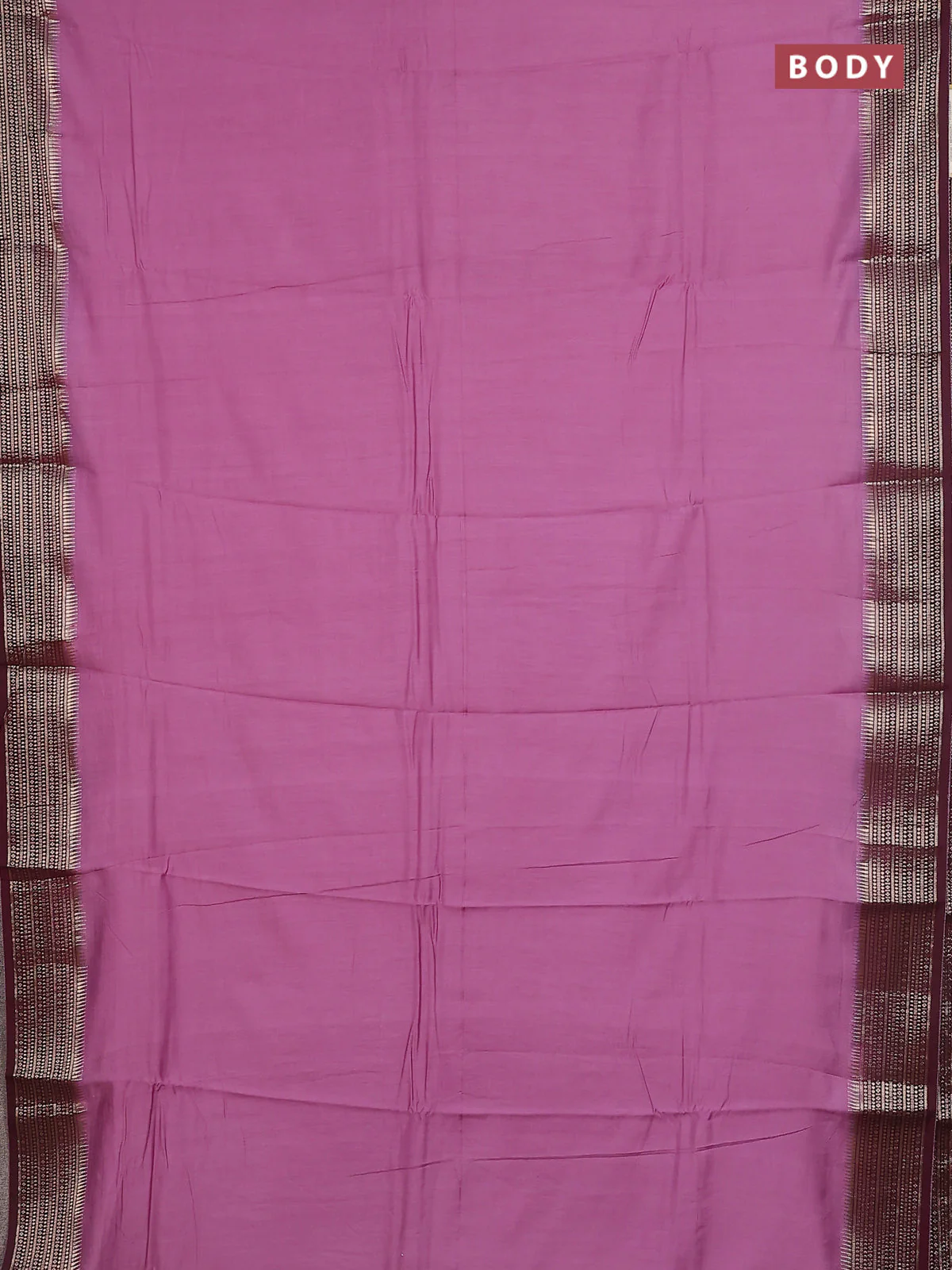 Semi mangalgiri saree mauve pink and brown with plain body and zari woven border - Image 2