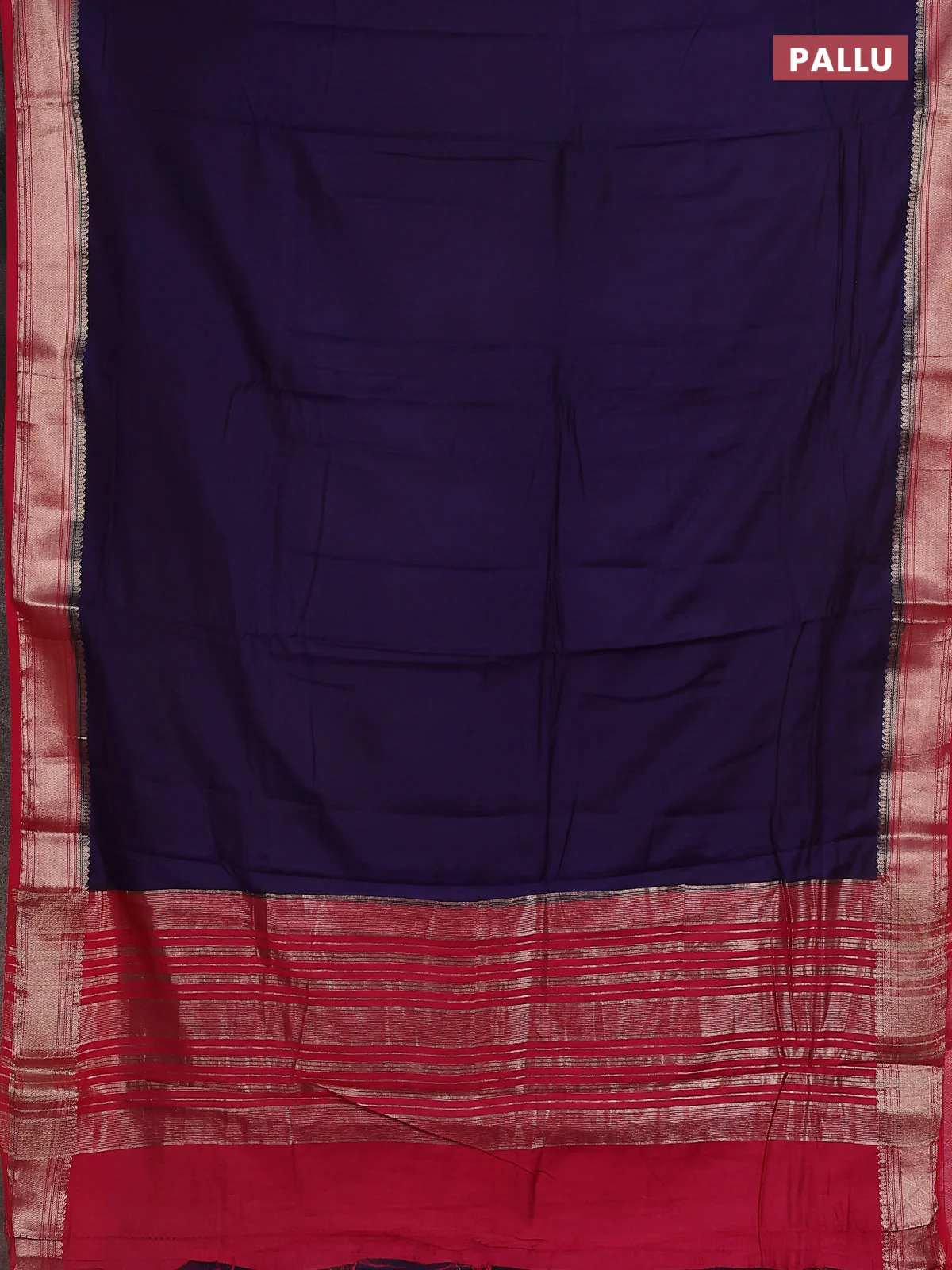 Semi mangalgiri saree navy blue and pink with plain body and zari woven border - Image 3