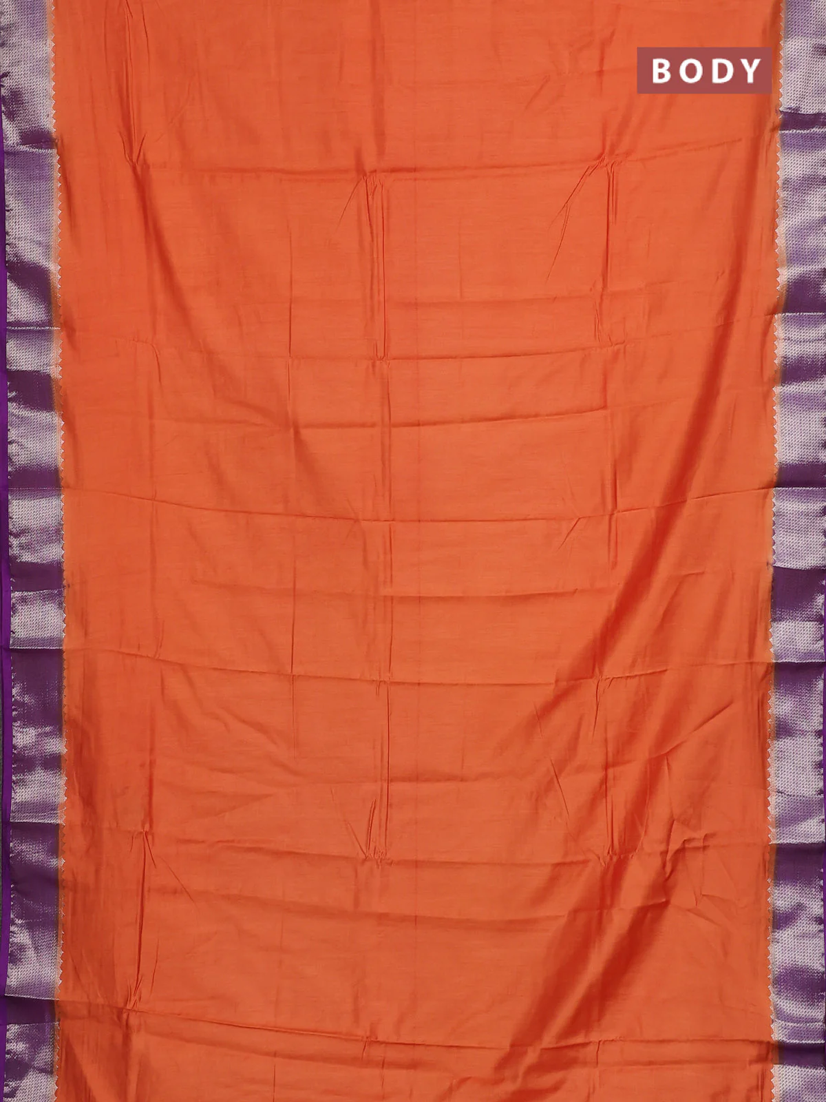 Semi mangalgiri saree orange and purple with plain body and zari woven border - Image 2