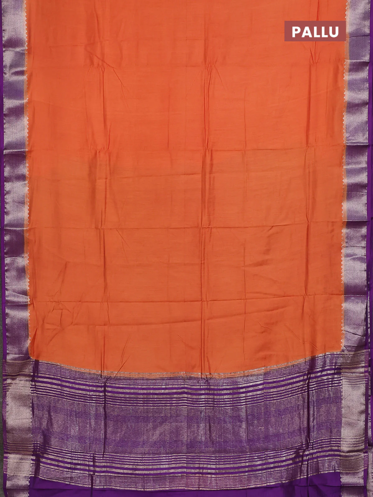 Semi mangalgiri saree orange and purple with plain body and zari woven border - Image 3