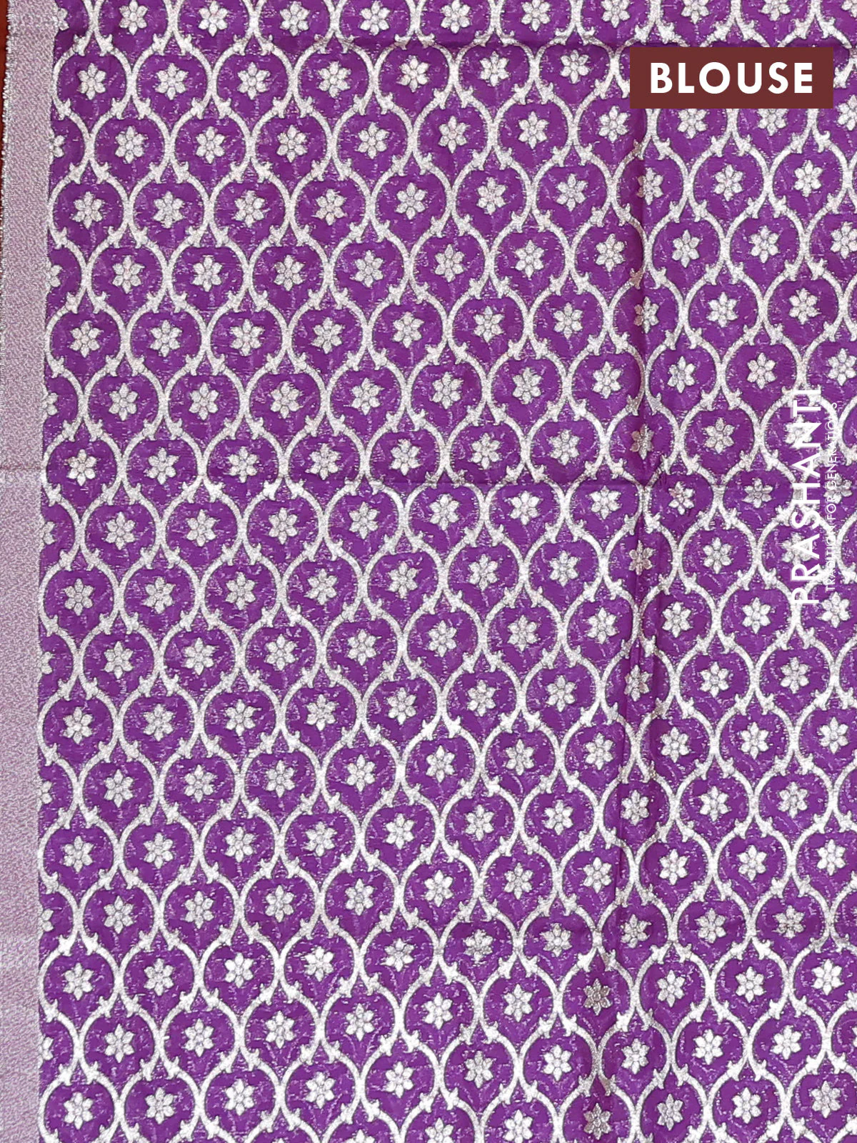 Semi mangalgiri saree orange and purple with plain body and zari woven border - Image 4