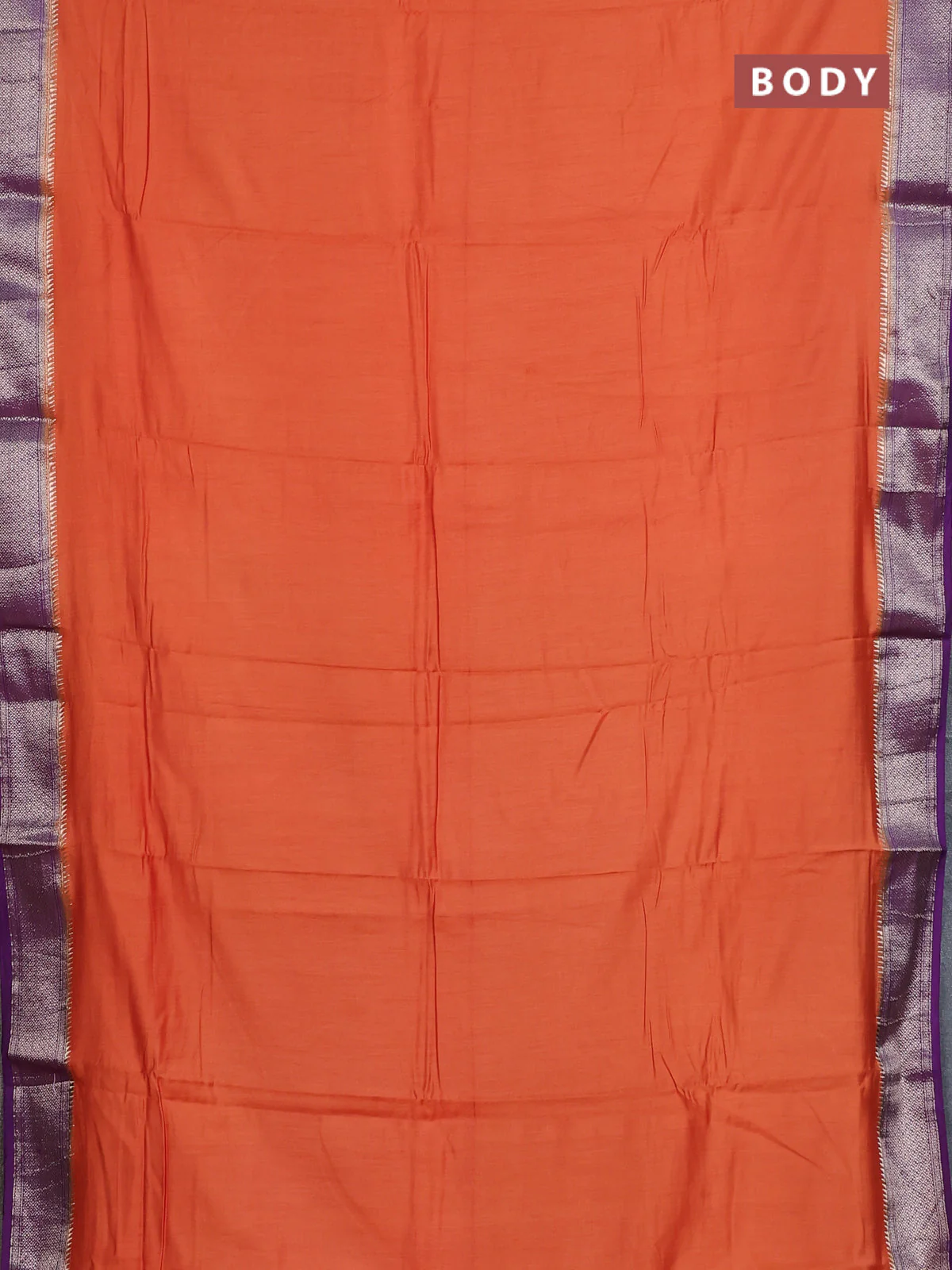 Semi mangalgiri saree orange and purple with plain body and zari woven border - Image 2