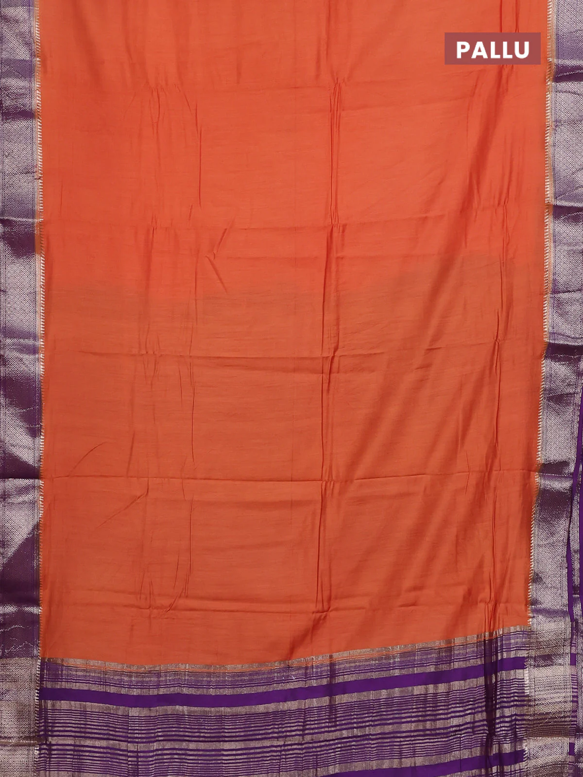 Semi mangalgiri saree orange and purple with plain body and zari woven border - Image 3