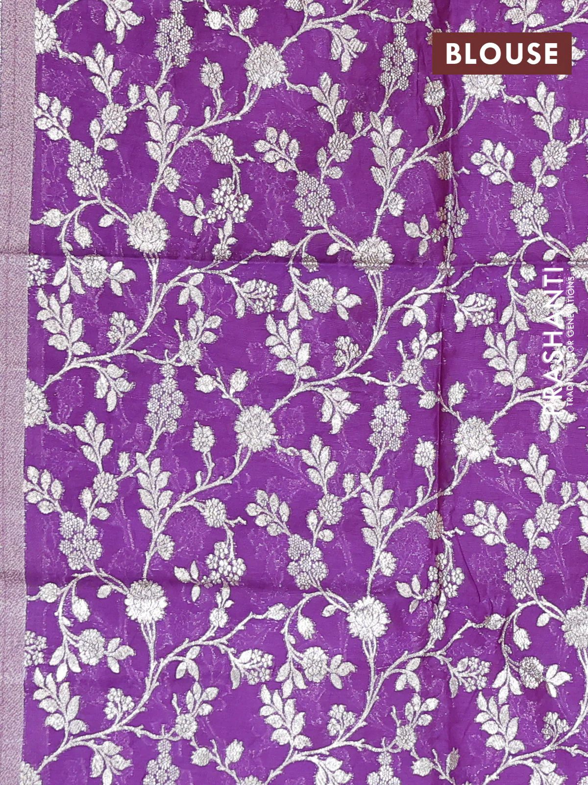 Semi mangalgiri saree orange and purple with plain body and zari woven border - Image 4