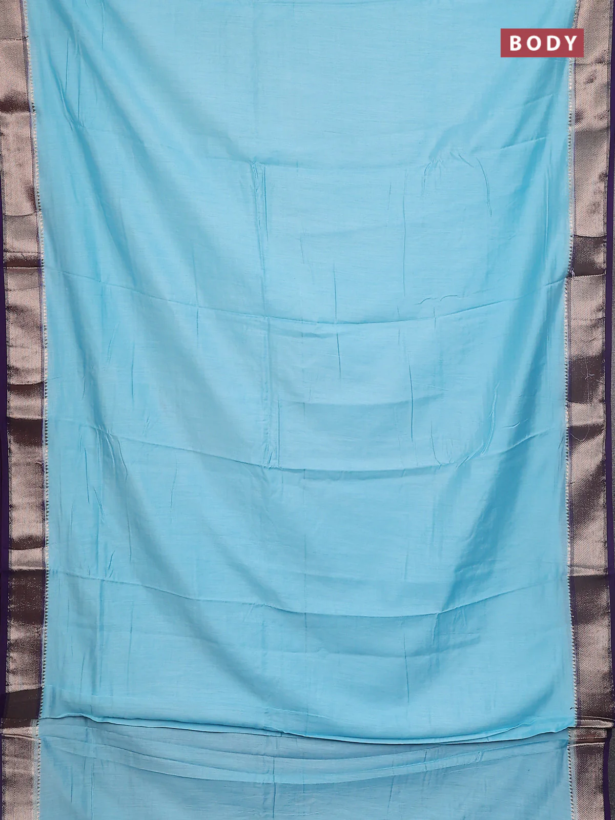 Semi mangalgiri saree pastel blue and blue with plain body and zari woven border - Image 2