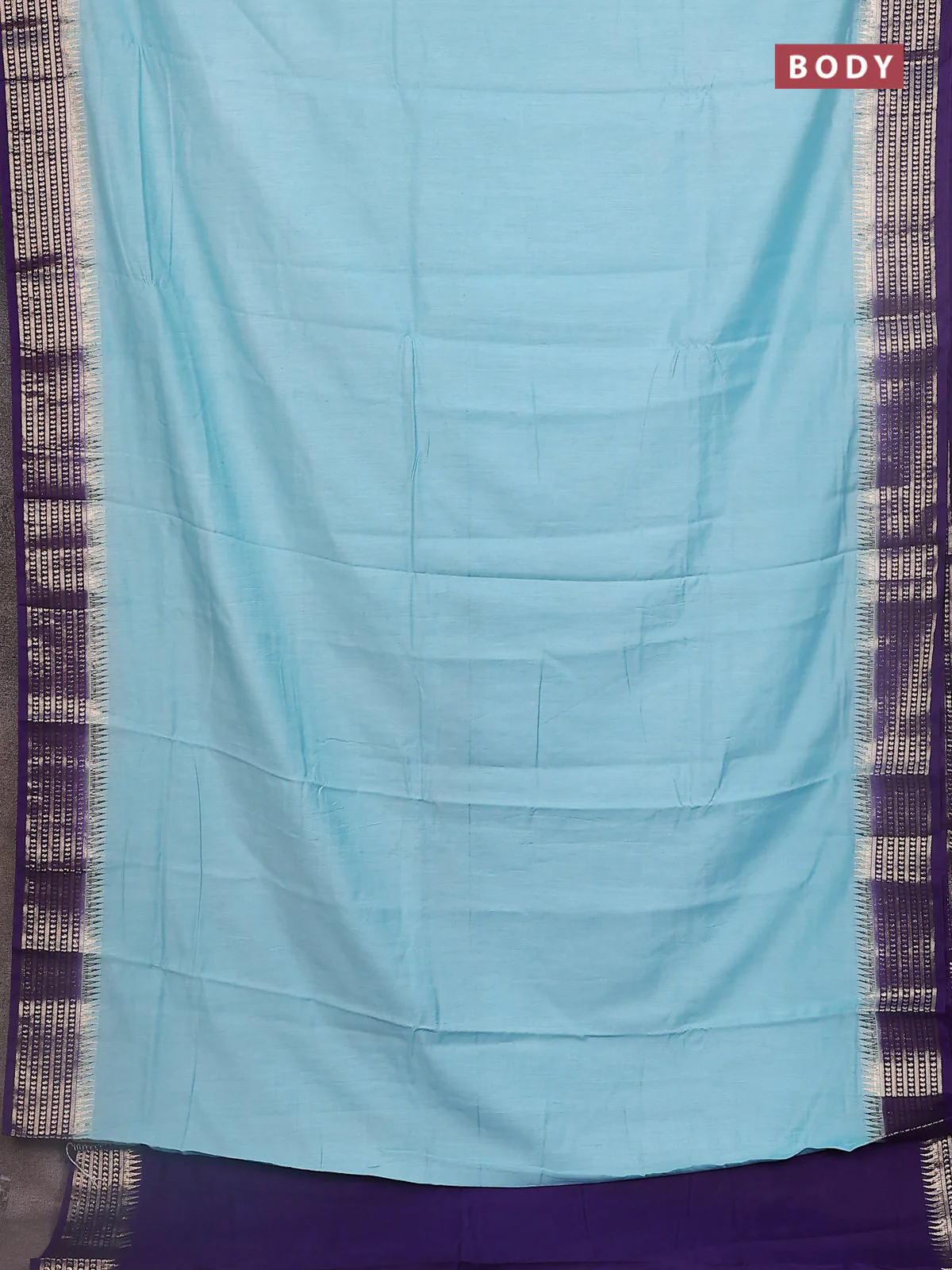 Semi mangalgiri saree pastel blue and violet with plain body and zari woven border - Image 2