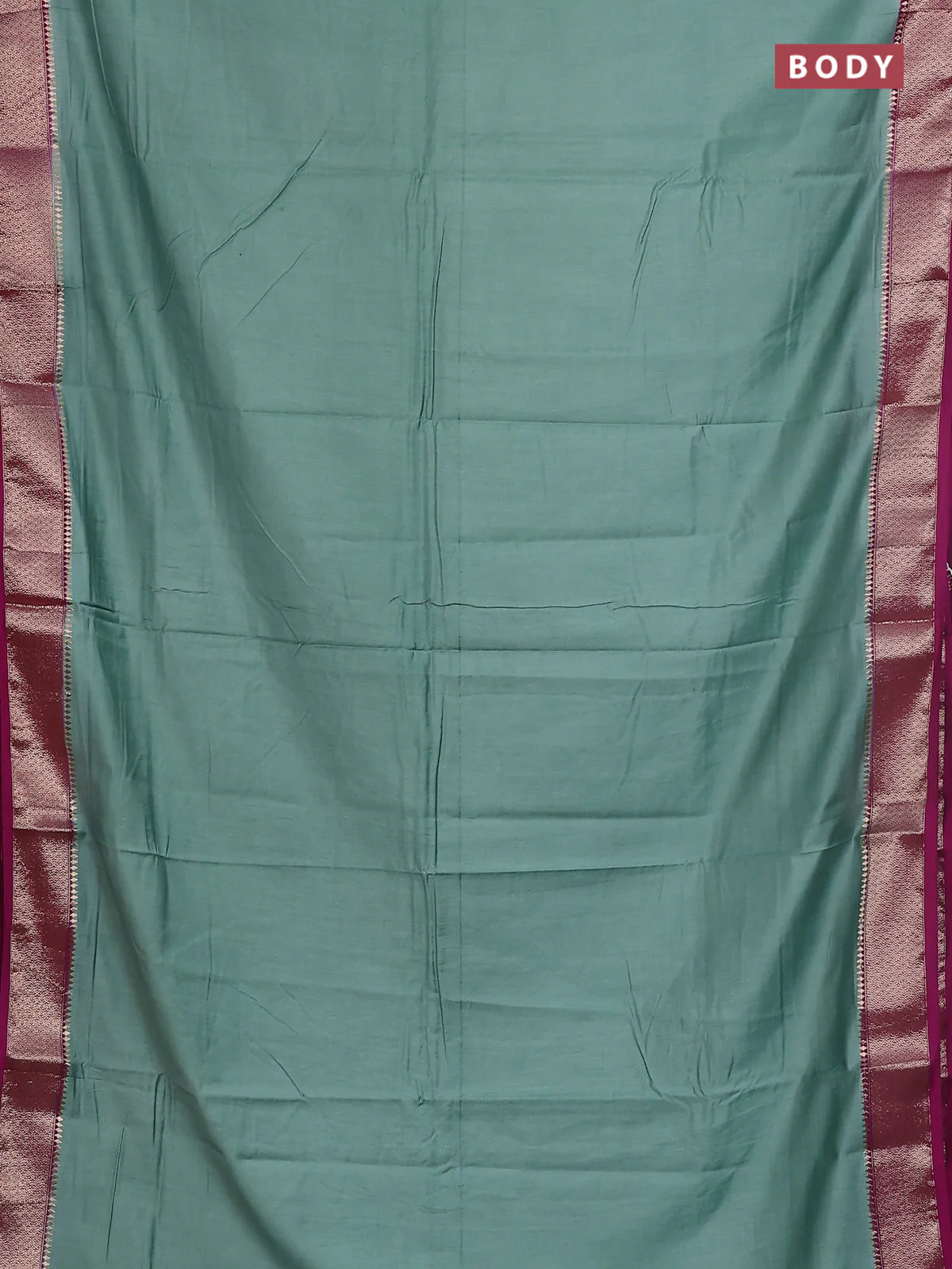 Semi mangalgiri saree pastel green and magenta pink with plain body and zari woven border - Image 2