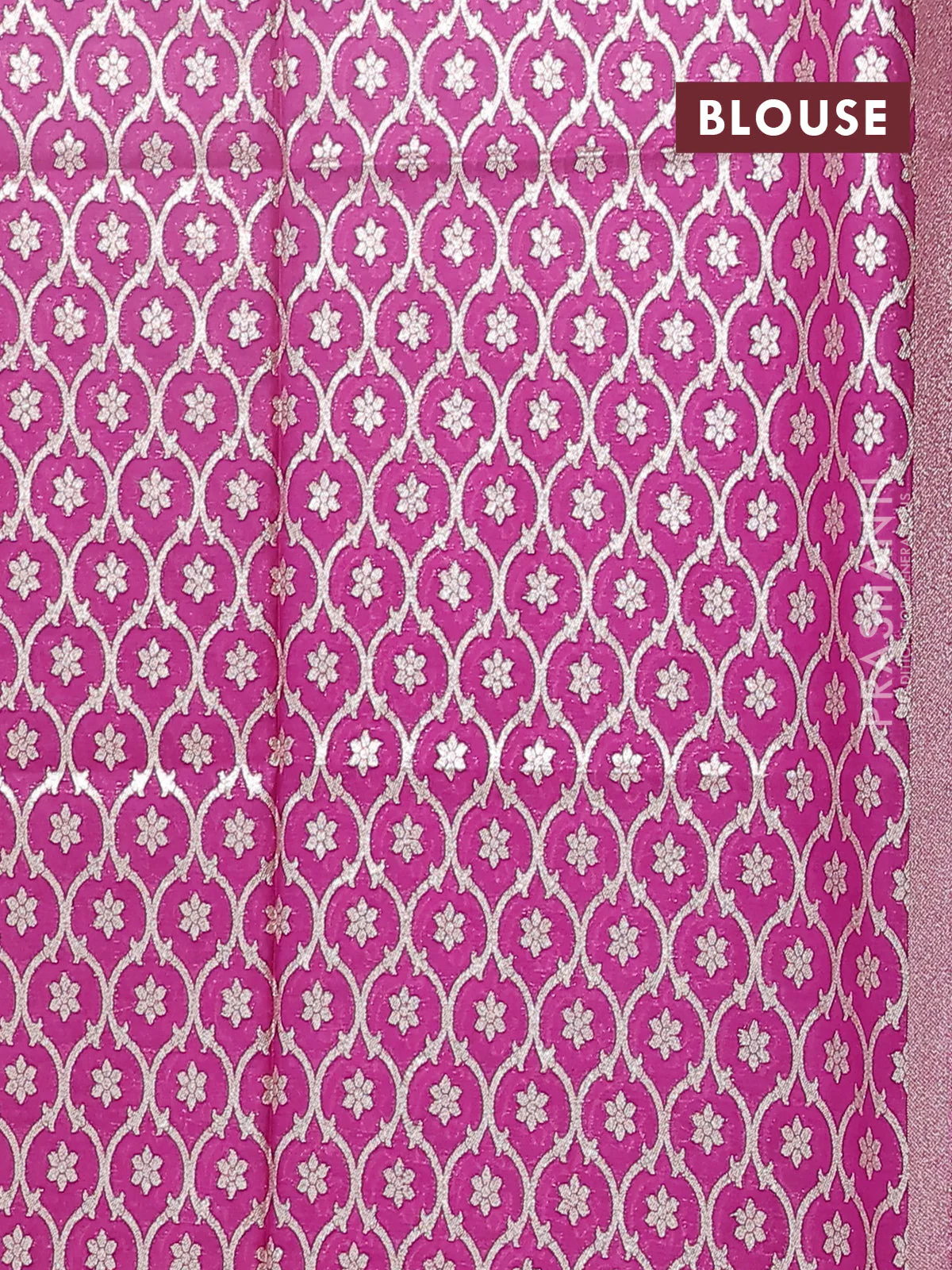 Semi mangalgiri saree pastel green and magenta pink with plain body and zari woven border - Image 4