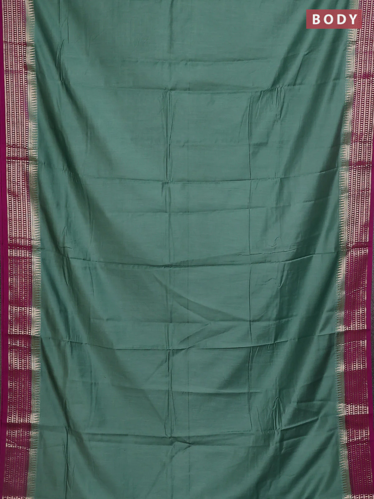 Semi mangalgiri saree pastel green and purple shade with plain body and zari woven border - Image 2