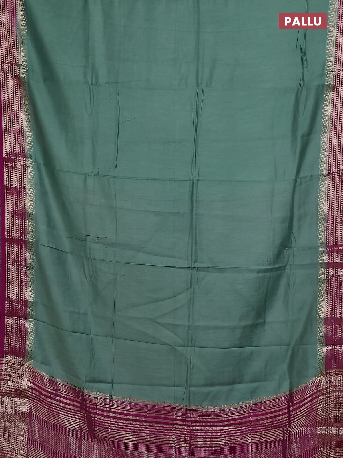 Semi mangalgiri saree pastel green and purple shade with plain body and zari woven border - Image 3