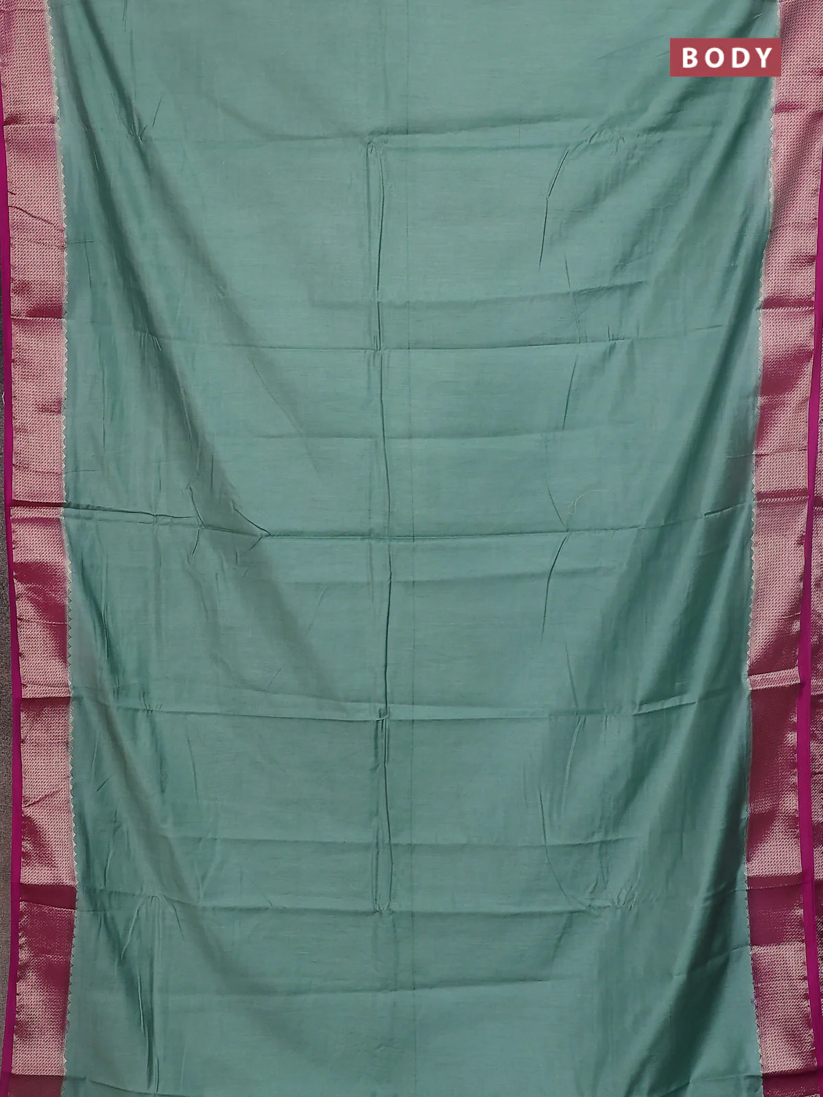 Semi mangalgiri saree pastel green and purple with plain body and zari woven border - Image 2