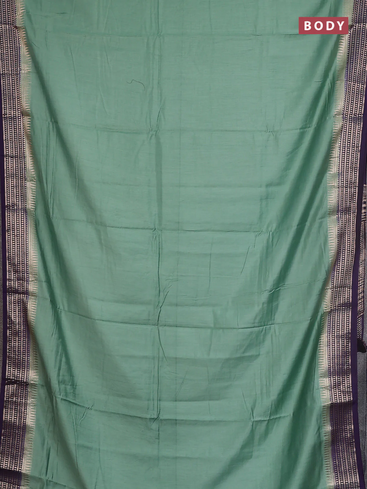 Semi mangalgiri saree pastel green and purple with plain body and zari woven border - Image 2