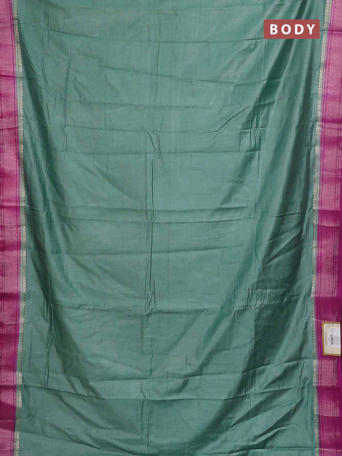 Semi mangalgiri saree pastel green and purple with plain body and zari woven border - Image 2