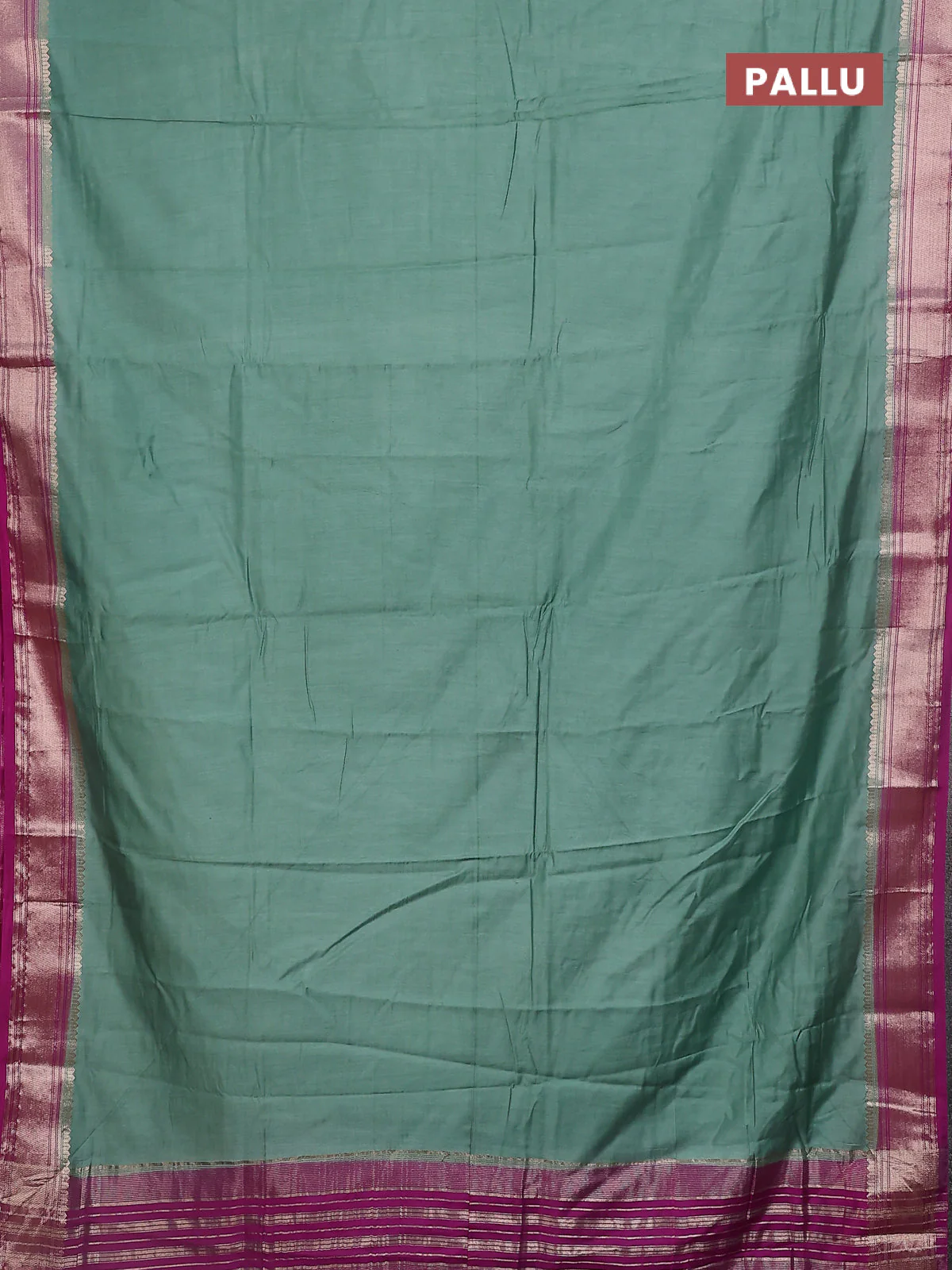 Semi mangalgiri saree pastel green and purple with plain body and zari woven border - Image 3